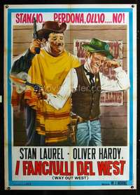 b301 WAY OUT WEST Italian one-panel movie poster R60s Laurel & Hardy!