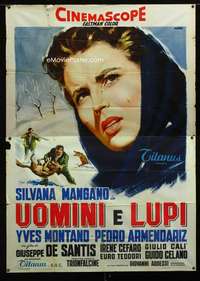 b064 MEN & WOLVES Italian two-panel movie poster '59 Silvana Mangano by Manno