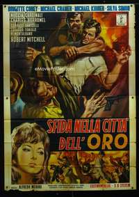 b094 SFIDA NELLA CITTA DELL ORO Italian two-panel movie poster '62 cool art!