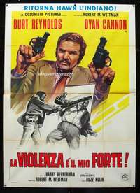 b096 SHAMUS Italian two-panel movie poster '73 Burt Reynolds never misses!