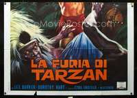 b102 TARZAN'S SAVAGE FURY incomplete Italian two-panel movie poster '52