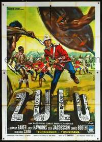 b121 ZULU Italian two-panel movie poster '64 different art by M. Copizza!