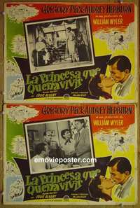 c327 ROMAN HOLIDAY 2 Mexican movie lobby cards '53 Audrey Hepburn, Peck