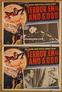 c336 TERROR FROM THE YEAR 5,000 2 Mexican movie lobby card '58 sci-fi!