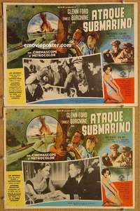 c338 TORPEDO RUN 2 Mexican movie lobby cards '58 Glenn Ford, Borgnine