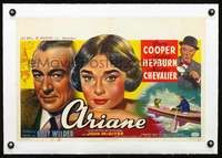 d104 LOVE IN THE AFTERNOON linen Belgian movie poster '57 Cooper, Hepburn