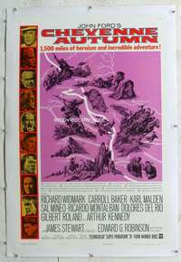 d384 CHEYENNE AUTUMN linen one-sheet movie poster '64 John Ford, Widmark