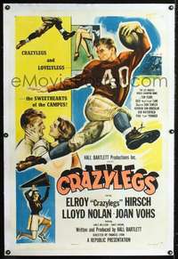 d397 CRAZYLEGS linen one-sheet movie poster '53football player Elroy Hirsch!