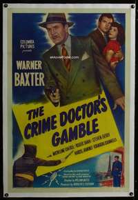 d398 CRIME DOCTOR'S GAMBLE linen one-sheet movie poster '47 Warner Baxter