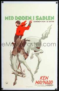 d133 DEVIL'S SADDLE linen Danish movie poster '27 art of Ken Maynard!