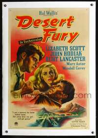 d406 DESERT FURY linen one-sheet movie poster '47 Burt Lancaster, Liz Scott