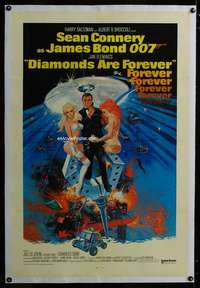 d409 DIAMONDS ARE FOREVER linen int'l one-sheet movie poster '71 James Bond!