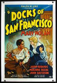 d416 DOCKS OF SAN FRANCISCO linen one-sheet movie poster '32 stone litho!