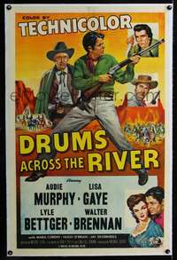 d419 DRUMS ACROSS THE RIVER linen one-sheet movie poster '54 Audie Murphy