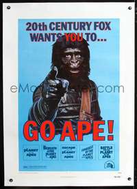 d444 GO APE linen one-sheet movie poster '74 5-bill Planet of the Apes!