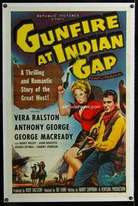 d451 GUNFIRE AT INDIAN GAP linen one-sheet movie poster '57 Vera Ralston