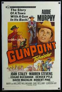 d453 GUNPOINT linen one-sheet movie poster '66 Audie Murphy western!