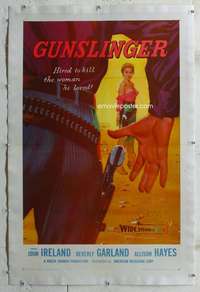 d454 GUNSLINGER linen one-sheet movie poster '56 sexiest Beverly Garland!