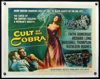 d042 CULT OF THE COBRA linen half-sheet movie poster '55 Faith Domergue & snake!