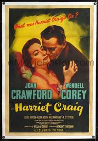 d456 HARRIET CRAIG linen one-sheet movie poster '50 Joan Crawford, Corey