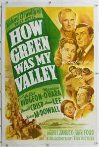 d464 HOW GREEN WAS MY VALLEY linen one-sheet movie poster '41 John Ford
