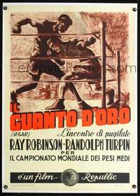 d175 SUGAR RAY ROBINSON VS RANDOLPH TURPIN linen Italian one-sheet movie poster '51