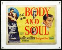 d033 BODY & SOUL linen title lobby card movie poster '47 boxing John Garfield!