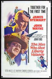 d513 MAN WHO SHOT LIBERTY VALANCE linen one-sheet movie poster '62 Wayne