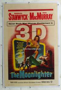 d521 MOONLIGHTER linen one-sheet movie poster '53 best 3-D Stanwyck image!