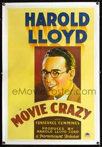 d522 MOVIE CRAZY linen style B one-sheet movie poster '32 best Harold Lloyd!