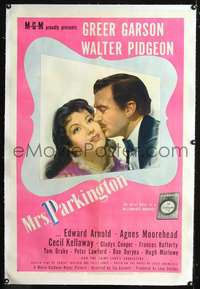 d523 MRS. PARKINGTON linen style C one-sheet movie poster '44 Garson, Pidgeon