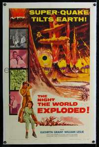 d527 NIGHT THE WORLD EXPLODED linen one-sheet movie poster '57 cool sci-fi!