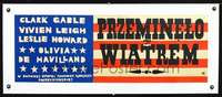 d257 GONE WITH THE WIND linen Polish 13x38 movie poster '39 flag art!