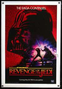 d565 RETURN OF THE JEDI linen dated teaser one-sheet movie poster '83 Revenge!
