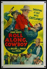 d579 ROLL ALONG COWBOY linen one-sheet movie poster R47 Zane Grey, Ballew