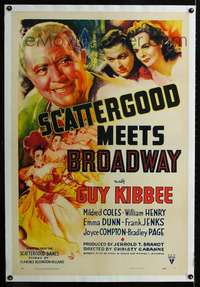 d587 SCATTERGOOD MEETS BROADWAY linen one-sheet movie poster '41 Guy Kibbee