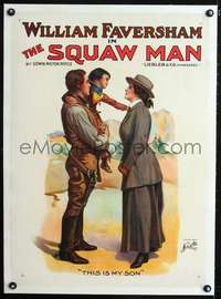 d056 SQUAW MAN linen stage play poster 1907 Faversham