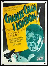d090 CHARLIE CHAN IN LONDON linen Swedish movie poster '34 Rohman art!