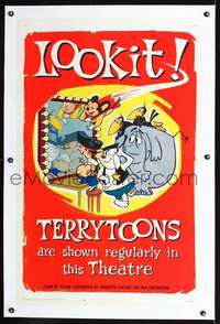 d622 TERRYTOONS linen one-sheet movie poster '62 Mighty Mouse, Paul Terry