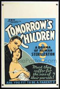 d629 TOMORROW'S CHILDREN linen one-sheet movie poster R30s sterilization!
