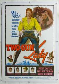 d636 TWO-GUN LADY linen one-sheet movie poster '55 she had other weapons too!