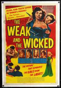 d647 WEAK & THE WICKED linen one-sheet movie poster '54 badgirl Diana Dors!