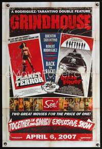 e002 GRINDHOUSE signed advance one-sheet movie poster '07 by Dawson, Rose McGowan, Rodriguez, Russell, Rodriguez, Tarantino!