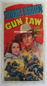 f100 GUN LAW linen three-sheet movie poster R47 George O'Brien, cool art!