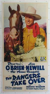 f107 RANGERS TAKE OVER linen three-sheet movie poster '43 Tex O'Brien, Newill