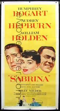 f109 SABRINA linen three-sheet movie poster '54Audrey Hepburn,Bogart,Holden