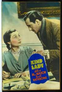 f026 KIND LADY Forty by Sixty movie poster '35 Basil Rathbone huge close up!
