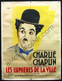 f042 CITY LIGHTS linen French one-panel movie poster '31 Chaplin by Bobet!