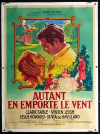 f045 GONE WITH THE WIND linen French one-panel movie poster R55 Soubie art!