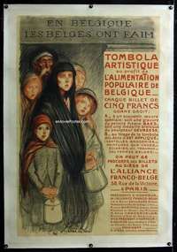 f083 EN BELGIQUE LES BELGES ONT FAIM linen French war poster '15
